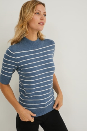 Jumpers C&A Fine Knit Ριγέ σκούρο μπλε | NQWFOU-087