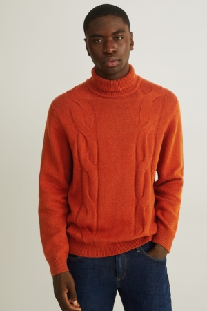 Jumpers C&A Polo Neck Μαλλί Blend Recycled σκούρο πορτοκαλι | TWSJEB-061