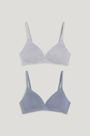 εσωρουχα C&A Multipack Of 2 Non-wired Bra Με Επένδυση Organic βαμβακερα γκρι σκούρο μπλε | QHFULT-816