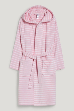 εσωρουχα C&A Terry Bathrobe With Hood Organic βαμβακερα Ριγέ ροζ | OLVCET-341