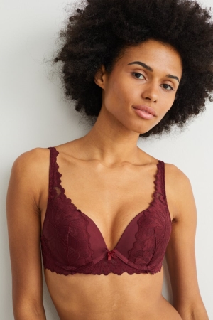 εσωρουχα C&A Underwire Bra Plunge Με Επένδυση κοκκινα | RHJKTD-560