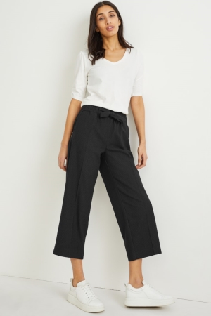 παντελόνι C&A Cloth Mid-rise waist φαρδια Leg Ριγέ σκούρο μπλε | RCFWSJ-349