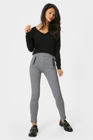 παντελόνι C&A Leggings Recycled Check ασπρα | GHIXZE-185