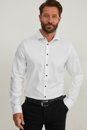 πουκαμισα C&A Business Body Fit Cutaway Collar Organic βαμβακερα Lycra® ασπρα | ODMLTA-948