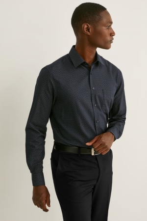 πουκαμισα C&A Business Regular Fit Kent Collar Easy-iron Recycled σκούρο γκρι | JPMUHQ-120