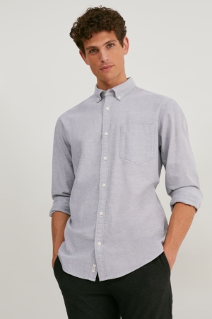 πουκαμισα C&A Oxford Regular Fit Button-down Collar γκρι | EZVXCQ-741