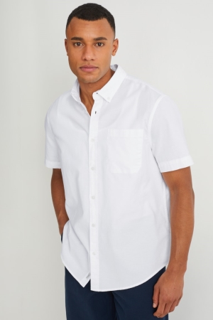 πουκαμισα C&A Regular Fit Button-down Collar Organic βαμβακερα ασπρα | JRLKEX-761