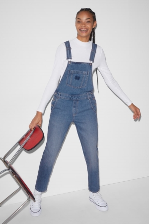 τζιν παντελονι C&A Clockhouse Denim Dungarees Relaxed Fit μπλε ανοιχτο μπλε | BLGUWE-059