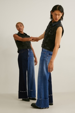 τζιν παντελονι C&A E.L.V. Denim φαρδια Leg High waist Genderneutral Recycled μπλε σκούρο μπλε | YMDFLK-836