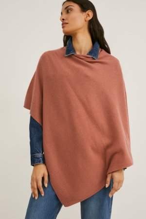 φουτερ με κουκουλα C&A Poncho With Cashmere Μαλλί Blend καφε | RNOAMX-270