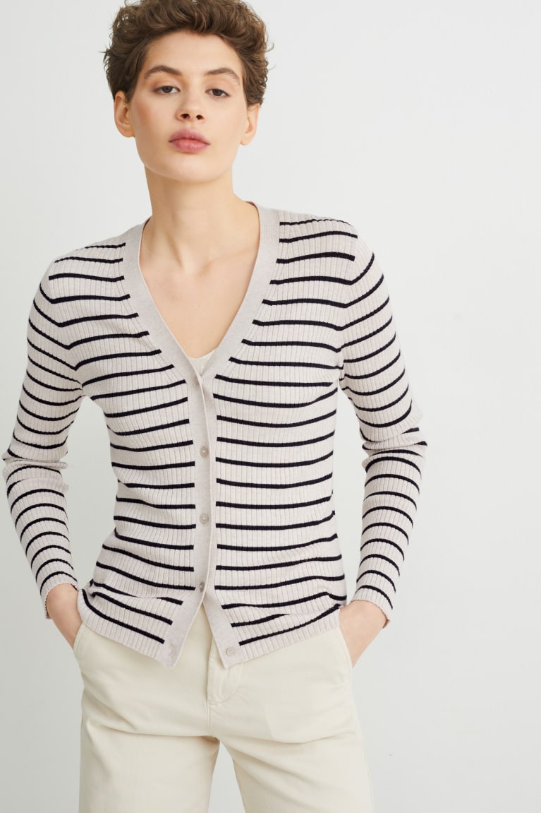 Cardigan C&A Basic With Lenzing™ Ecovero™ Ριγέ Μπεζ | FEBOHR-017