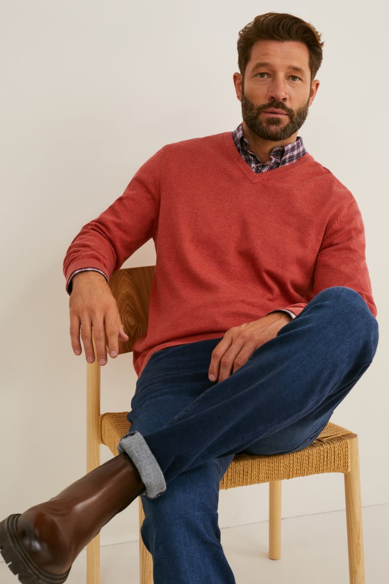 Jumpers C&A And Regular Fit Button-down Collar Easy-iron κοκκινα σκούρο μπλε | CNLPWF-253