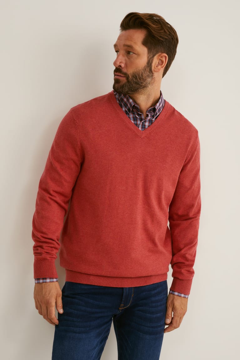 Jumpers C&A And Regular Fit Button-down Collar Easy-iron κοκκινα σκούρο μπλε | CNLPWF-253