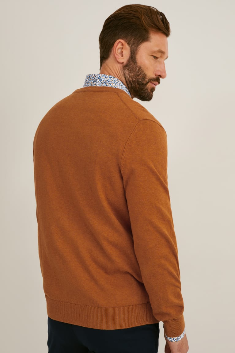 Jumpers C&A And Regular Fit Button-down Collar Easy-iron- Recycled καφε μπλε | JSRQDX-468