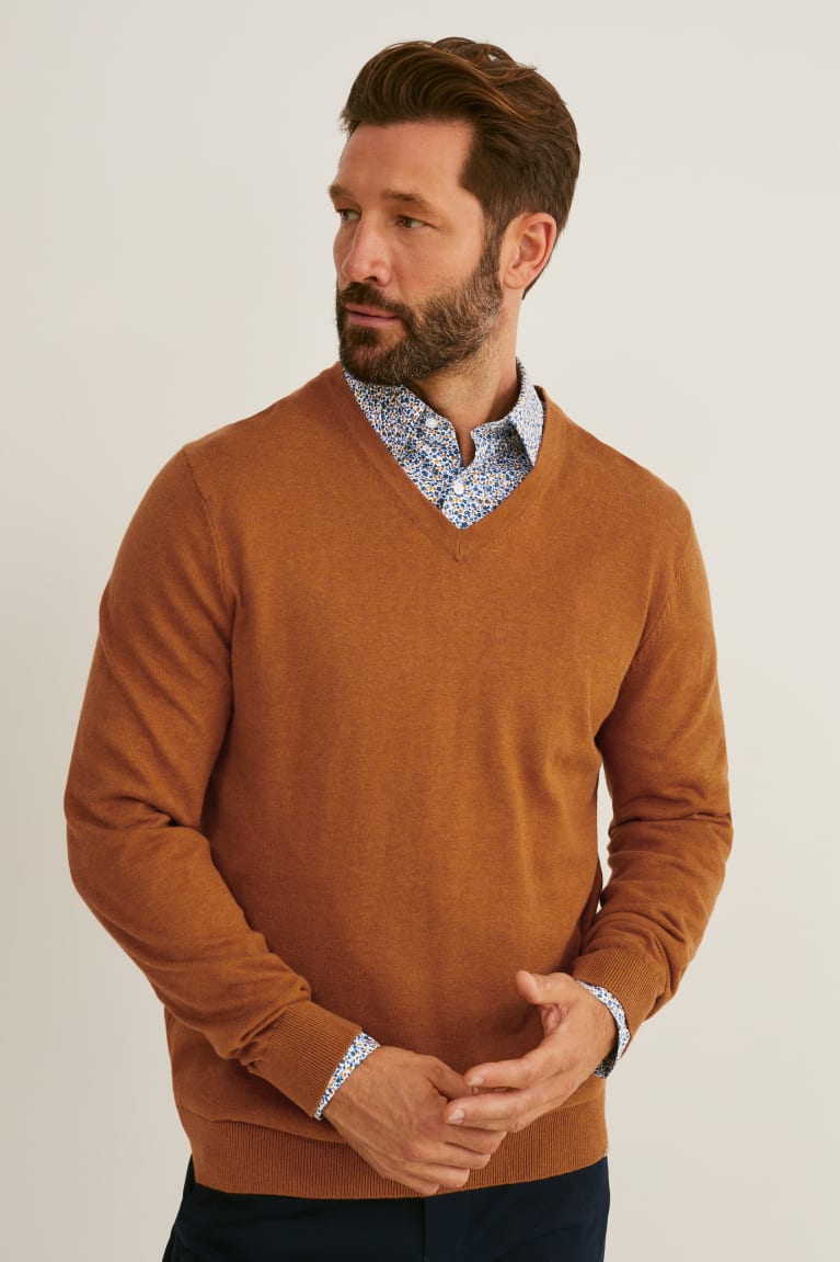 Jumpers C&A And Regular Fit Button-down Collar Easy-iron- Recycled καφε μπλε | JSRQDX-468