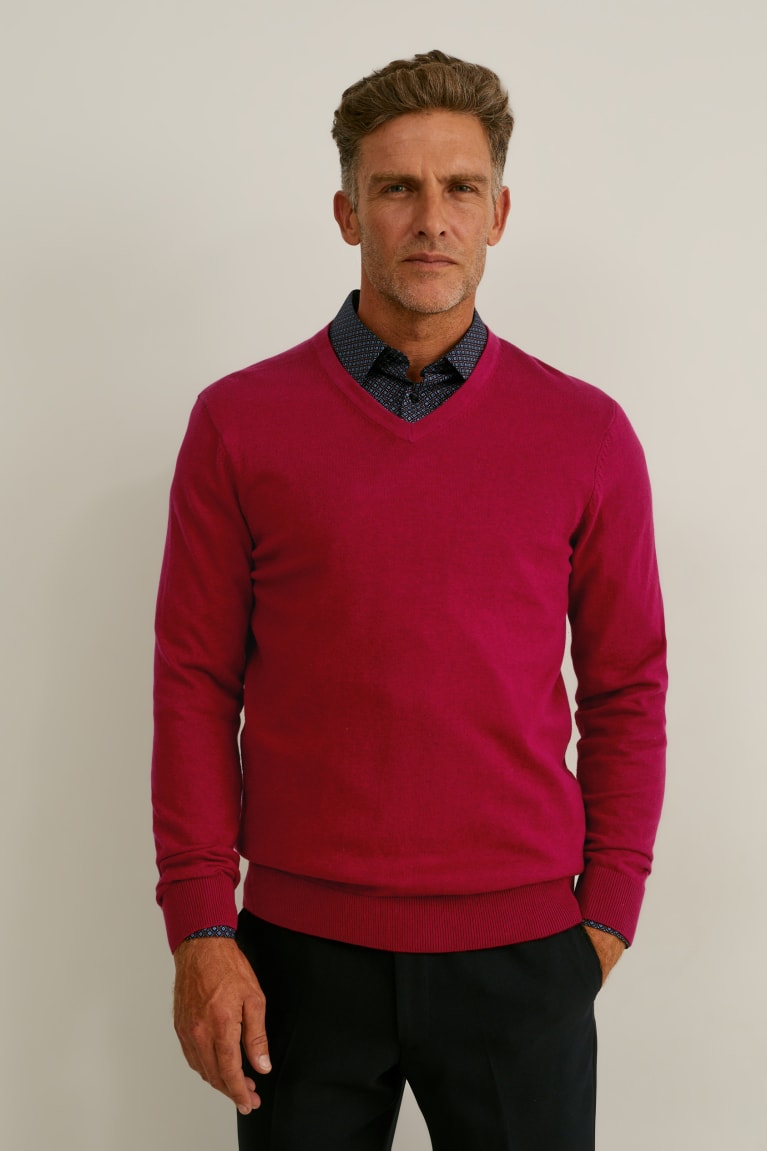 Jumpers C&A And Regular Fit Easy-iron κοκκινα σκούρο μπλε | HGPQLN-490