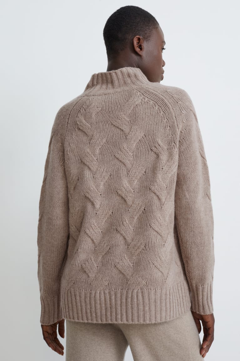 Jumpers C&A Cashmere Cable Knit Pattern γκρι καφε | JUPKAT-450