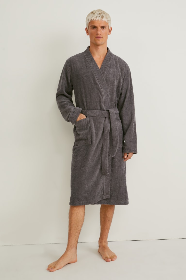 εσωρουχα C&A Terry Cloth Bathrobe Organic βαμβακερα γκρι καφε | YLKJCM-491