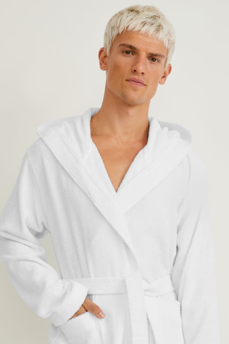 εσωρουχα C&A Terry Cloth Bathrobe With Hood Organic βαμβακερα ασπρα | ZMWLPR-372