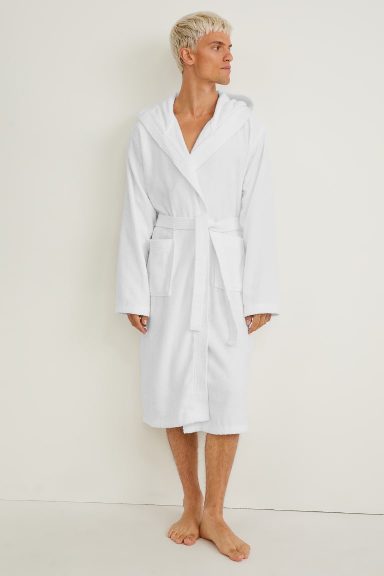 εσωρουχα C&A Terry Cloth Bathrobe With Hood Organic βαμβακερα ασπρα | ZMWLPR-372