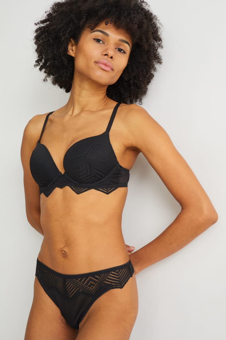 εσωρουχα C&A Underwire Bra Plunge Push-up μαυρα | SQJHVN-371