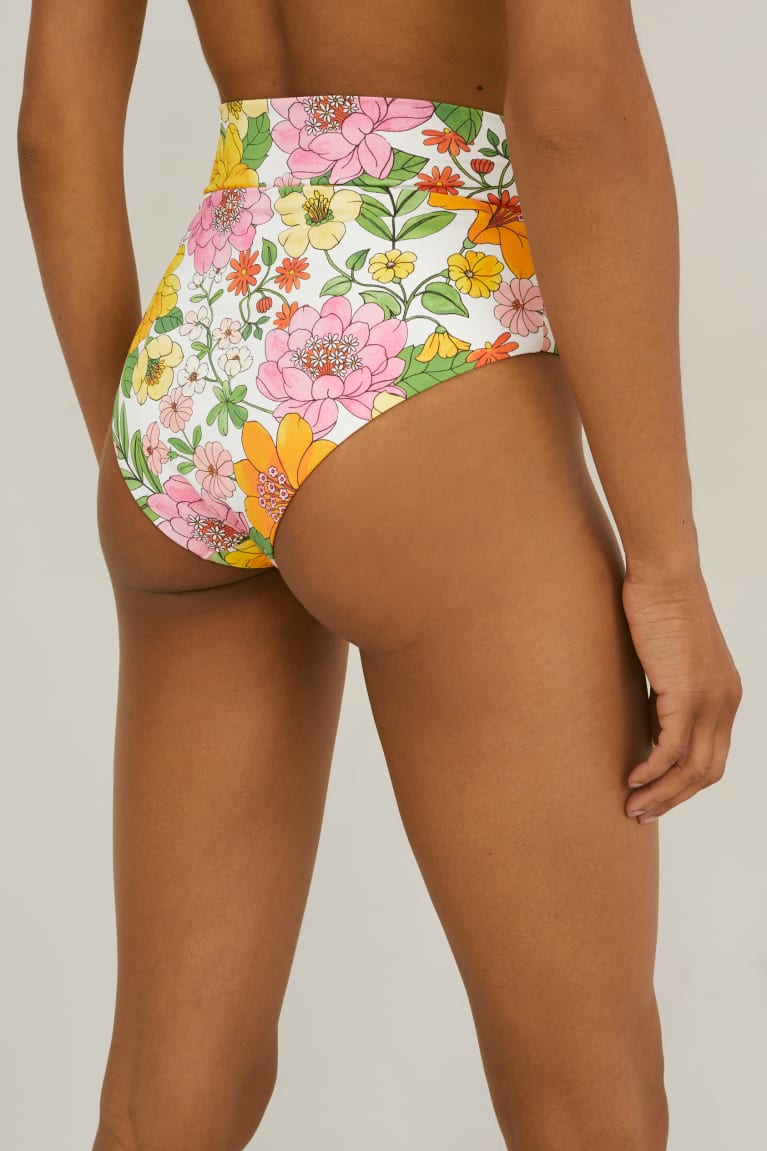 μαγιό C&A Μπικίνι Bottoms High Rise Lycra® Xtra Life™ Floral Multicoloured | RPLDTK-965