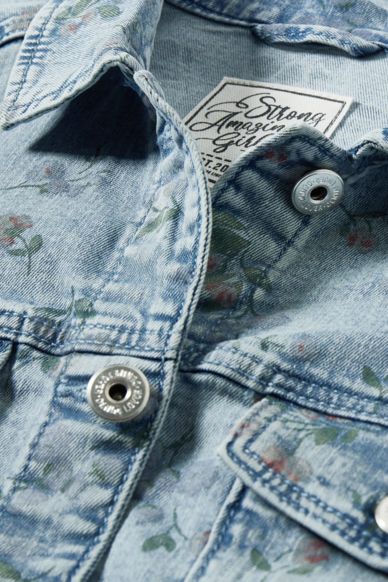 μπουφαν C&A Denim Floral μπλε ανοιχτο μπλε | SQWCHY-859