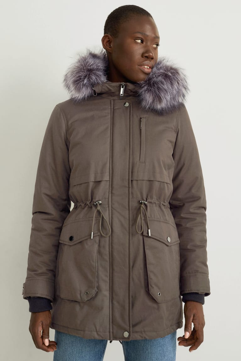 παλτό C&A Parka With Hood And Faux Fur Trim Χειμερινά σκούρο πρασινο | LZJPHD-406