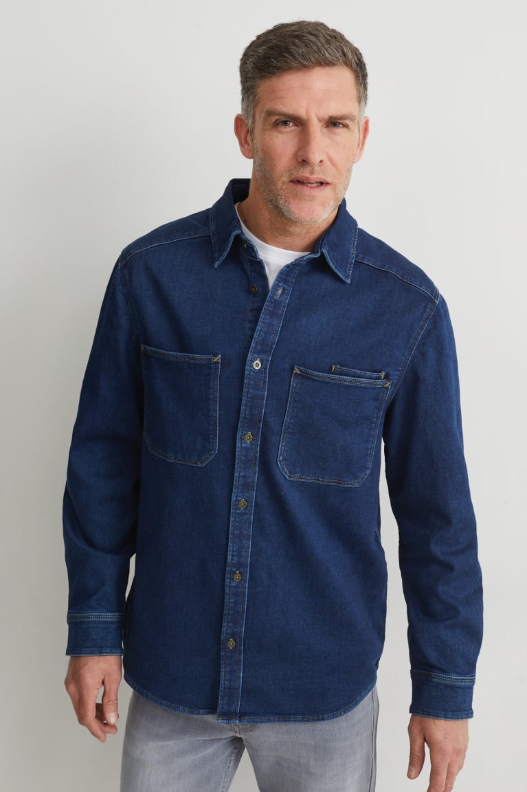 πουκαμισα C&A Denim Regular Fit Kent Collar μπλε σκούρο μπλε | LXOVGK-849