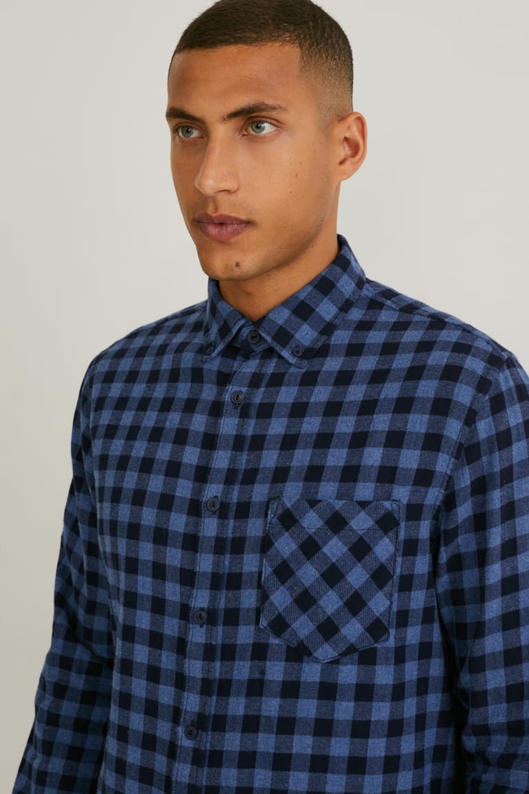 πουκαμισα C&A Regular Fit Button-down Collar Check μπλε | PDUFRQ-342