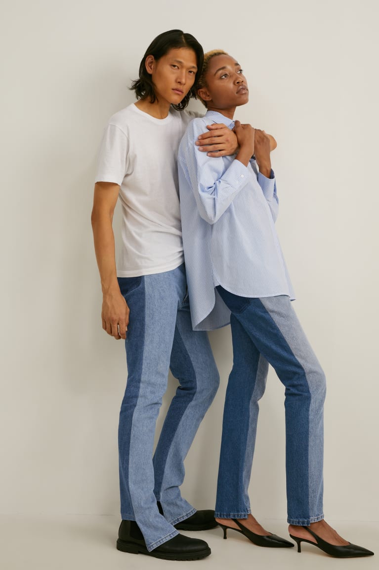 τζιν παντελονι C&A E.L.V. Denim Ευθεία High waist Genderneutral Recycled μπλε ανοιχτο μπλε | HDQMFE-582