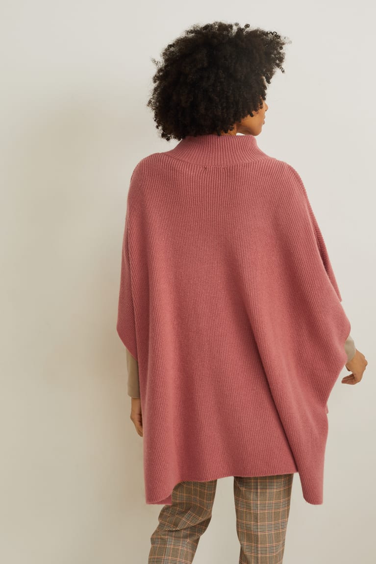 φουτερ με κουκουλα C&A Πλεκτά Cashmere Blend Poncho σκούρο ροζ | YMDZKS-840